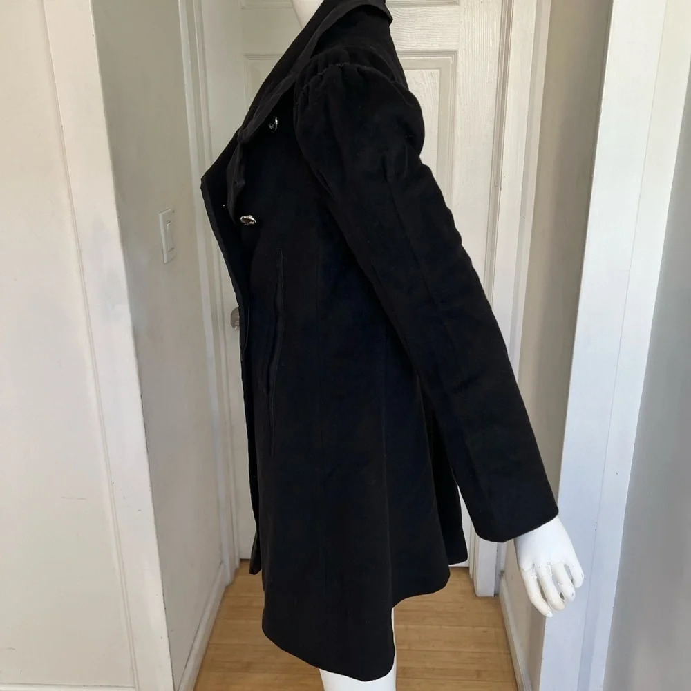 Marithe Francois Girbaud Angora Virgin Wool Double Breasted Black Coat Size 8 - Picture 4 of 10